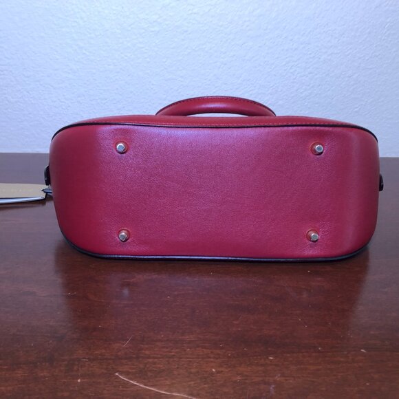 BURBERRY Horseferry Checkered Canvas and Leather Tote Bowling Bag Red/Beige - Picture 7 of 16